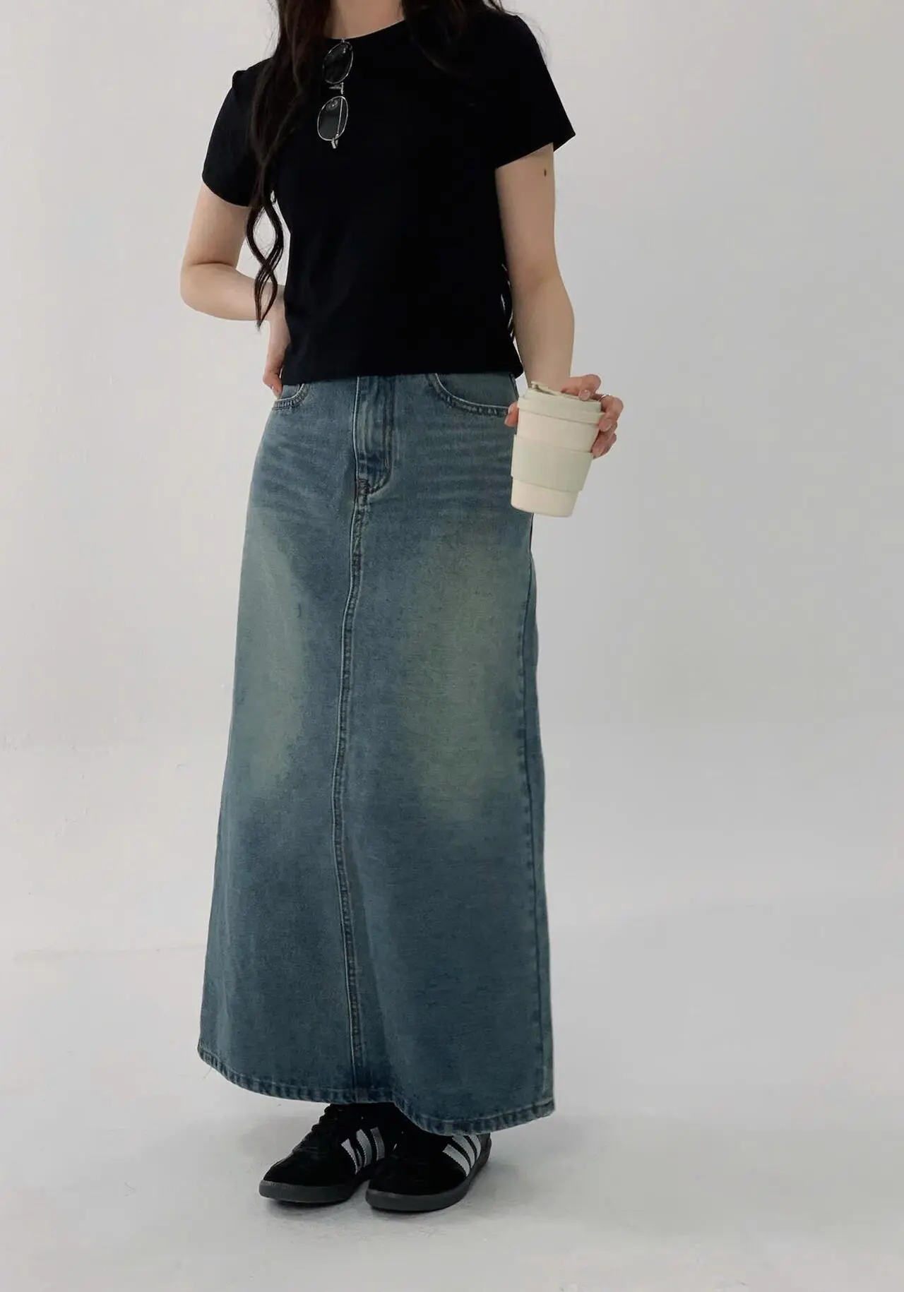 Chân váy denim 1900 dáng dài chất jeans cotton mềm