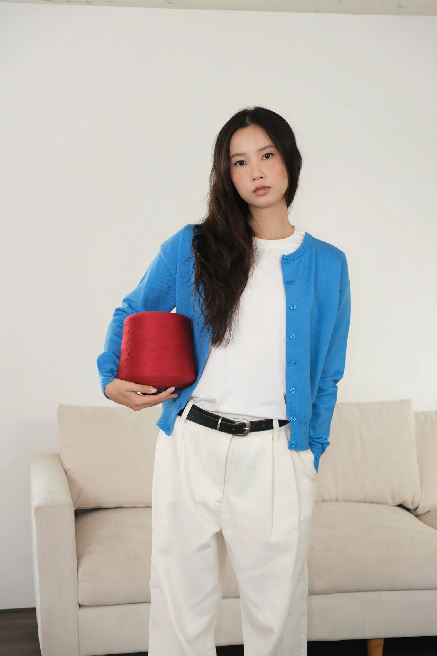 Áo cardigan trơn cổ tròn form vừa người chất dầy dặn mềm mại Unleashedvn Yuzu Regular Fit Cardigan - Sky Blue - M - Hình 1