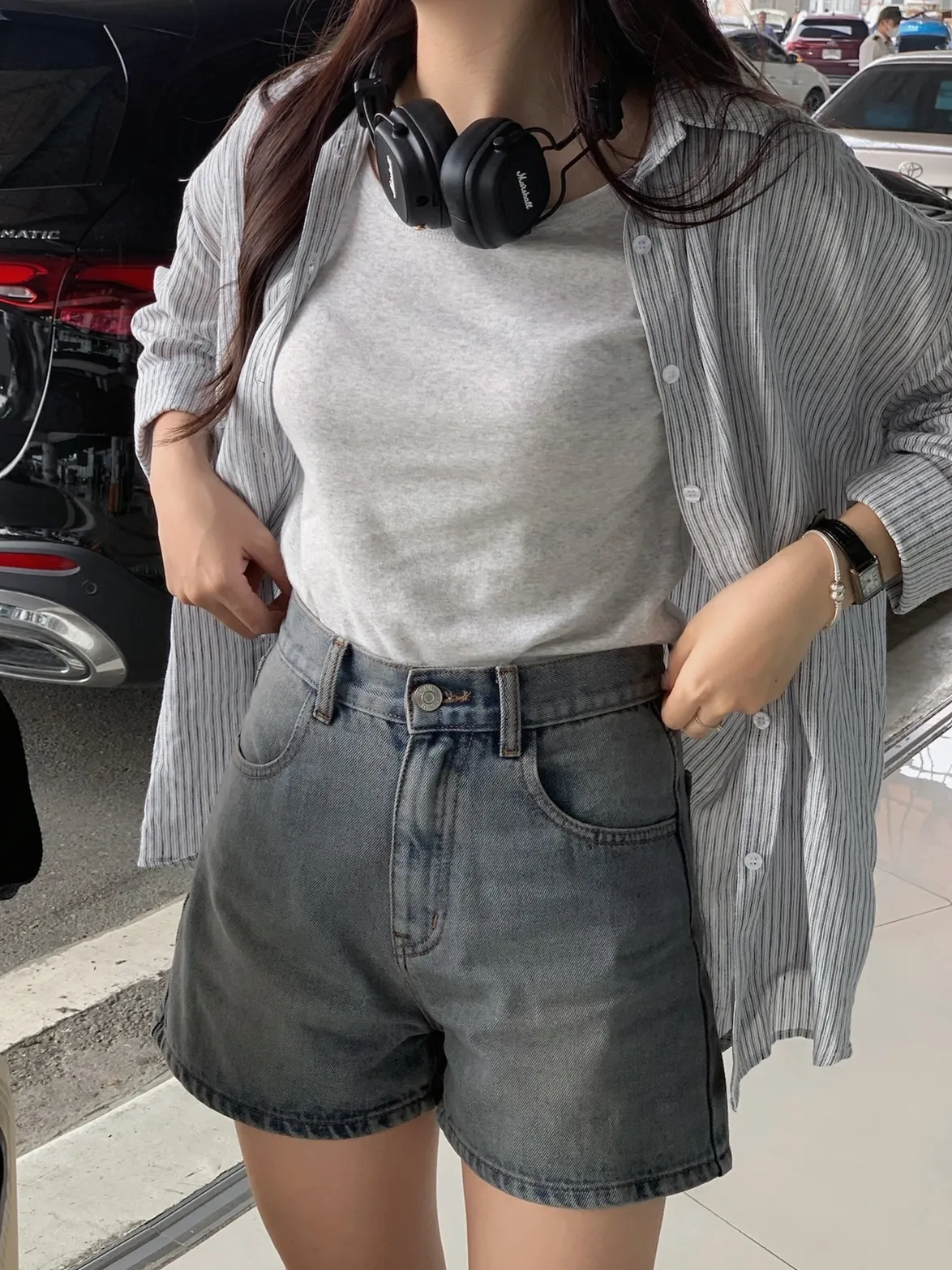 Quần short denim SOHO màu washed chất jeans cotton mềm