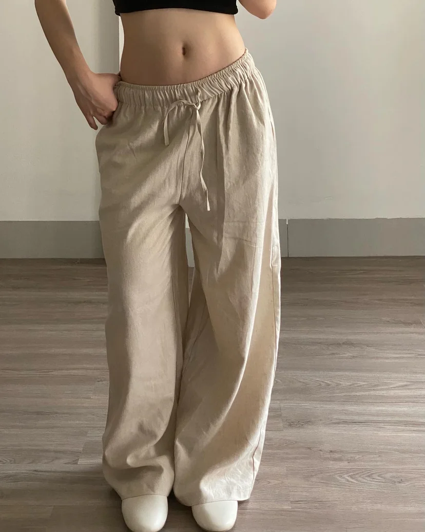 Quần linen cạp chun rút dây ống quần dài suông rộng có túi sâu 2 bên - Unleashedvn SANDY summer pants 01